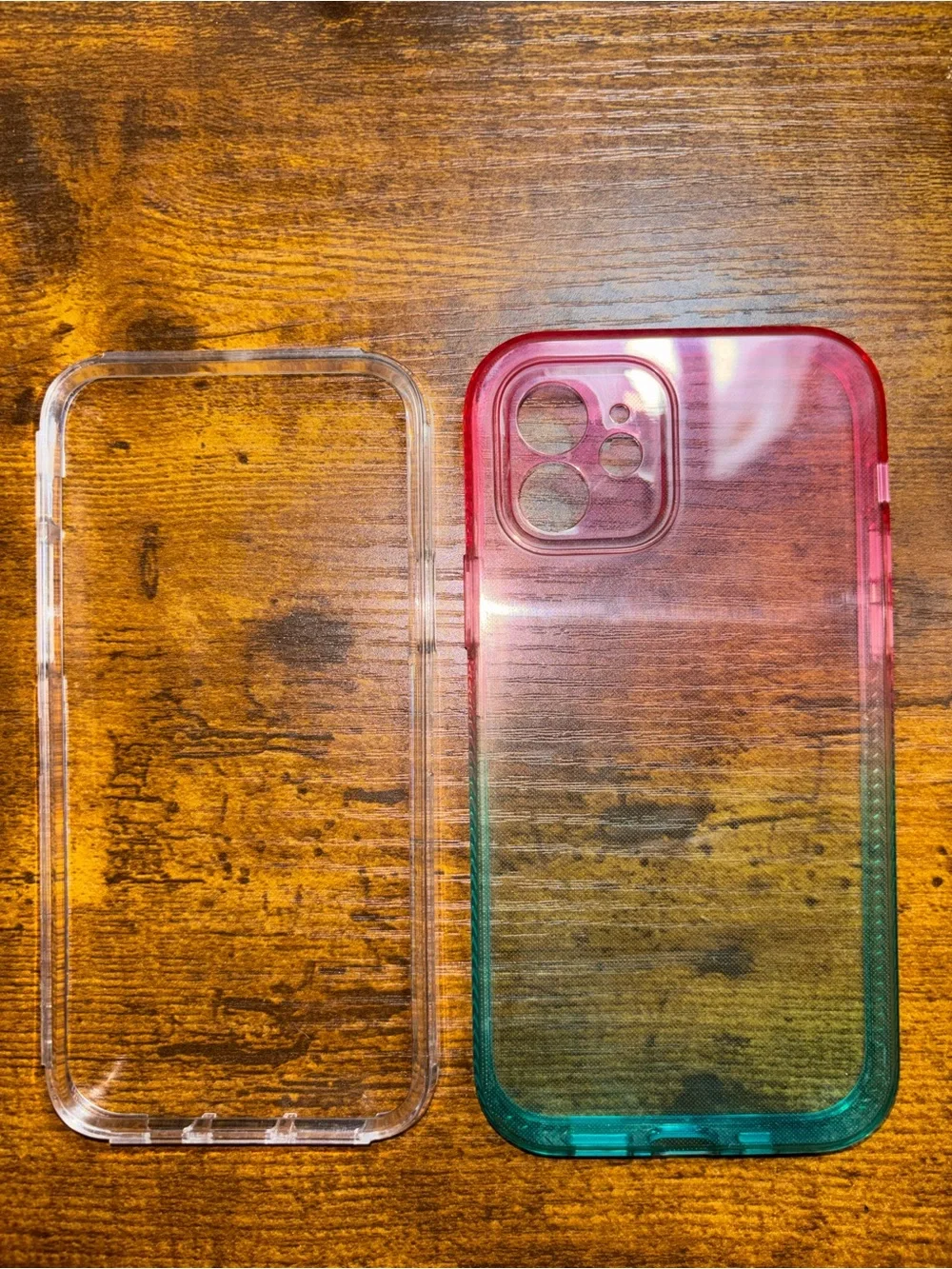 Transparent Ombre Pink to Teal Protective Phone Case for 📲 12 Regular. 💕💕💕✅✅✅
